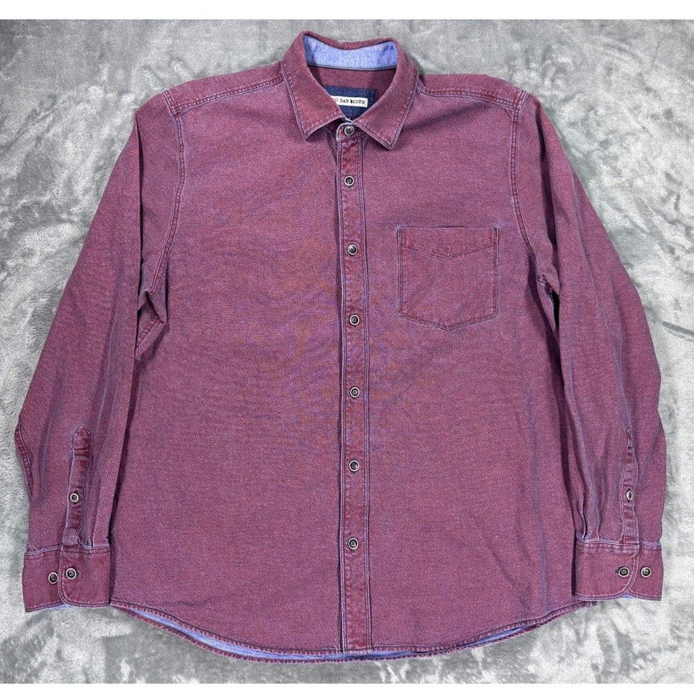 32 Bar Blues Mens Large Burgundy Button Down Shirt Long Sleeve Textured Turkey
